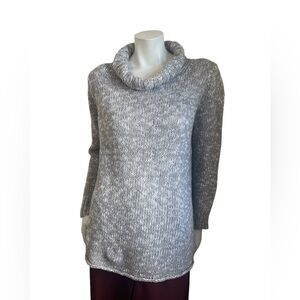 Eileen Fisher Gray White 100% Organic Cotton Cowl Neck Sweater Size Medium